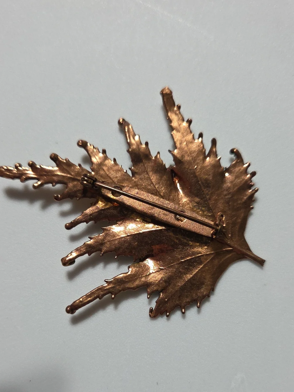 Vintage Real Leaf Brooch Green Electroformed Copper Botanical Nature Pin